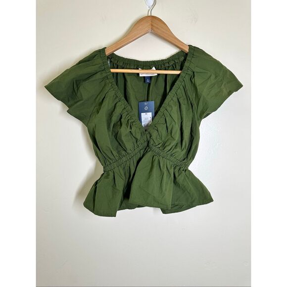Universal Thread Tops - Universal Thread Green V Neck Flutter Sleeve Top Blouse Size XS New